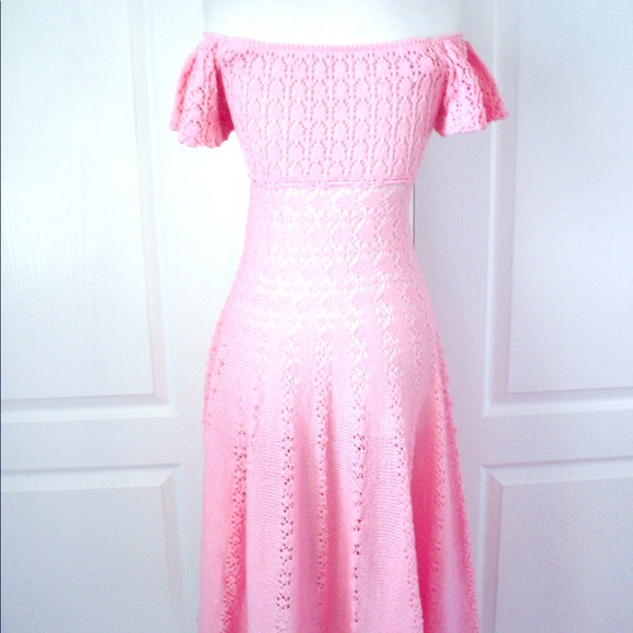 Vintage PINK Crochet Open Work Dress 10feet Skirt - Picture 3 of 13